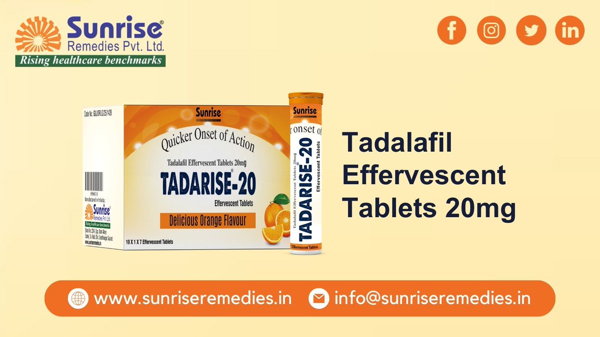 Get all about the midnight fun together with Tadarise Effervescent Contains #TadalafilEffervescent.

Read More: sunriseremedies.in/our-products/t…

#TadariseEffervescent #TadalafilUSPProducts #ErectileDysfunctionProducts #PrematureejaculationProducts #MenPowerProducts #HealthcareProducts