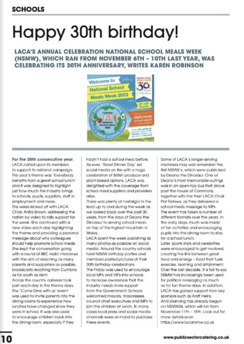 Congratulations to Karen, whose recent article was published in the public sector magazine, celebrating 30 years of LACAs ‘national school meals week’. Well done Kaz from all at #TeamElygra mag.publicsectorcatering.co.uk/books/rxrh/?ut…
