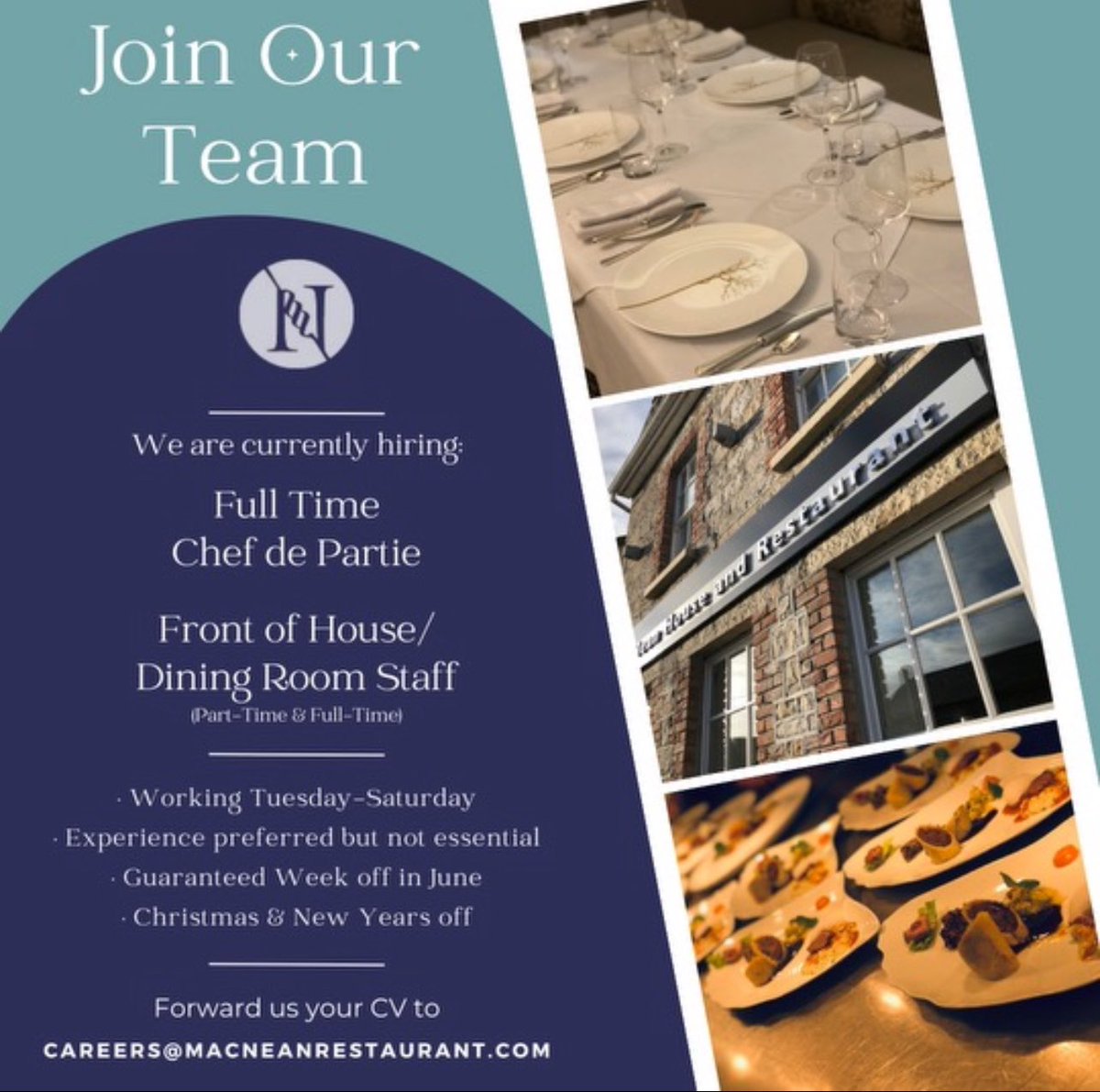 We are hiring @macneanhouse #jobfairy please RT 🙏🙏🙏👩‍🍳🧑‍🍳