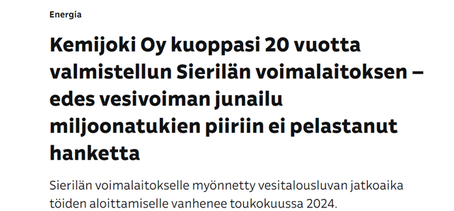 Saako ennustaa? 
Käsi kädessä kulkee vielä päättäjien ja valtionyhtiöiden polku tämän talven lumilla - jostain joku on keksinyt kaivaa fenixinä Sierilän esiin. 

Toivottavasti joku sitten kaivaa esiin meneillään olevan suhmuroinnin ja roolit.

ping <a href="/PelliPetja/">Petja Pelli</a> @YleUutiset_pol