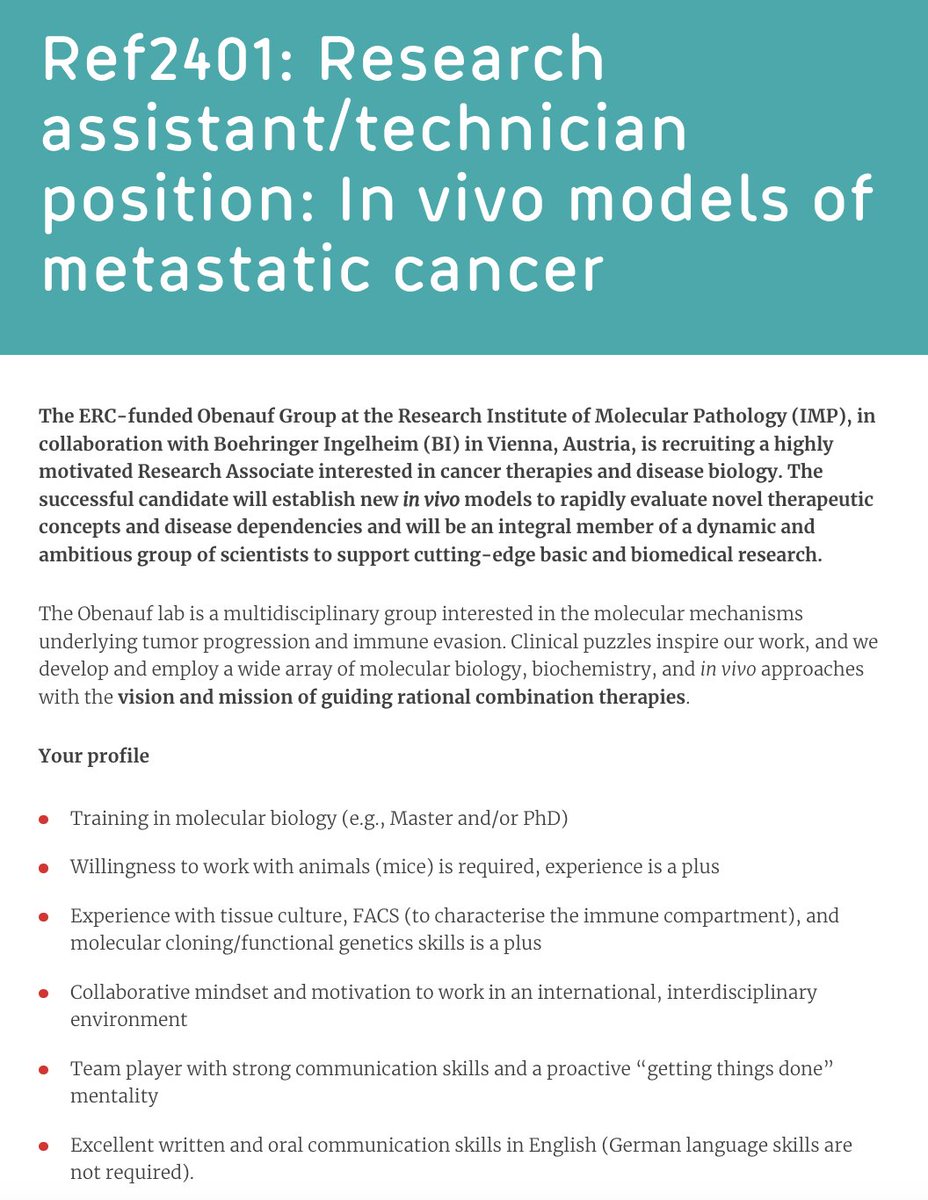 🌟 Job Alert - Pls RT: We're expanding our  research team <a href="/IMPvienna/">IMP</a>  and seeking a passionate Research Assistant/Technician for an exciting collaboration with <a href="/Boehringer/">Boehringer Ingelheim</a> 

👩‍🔬 Bring your skills, enthusiasm, and join a world-class research environment.

👉 imp.ac.at/career/open-po…