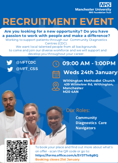 Are you looking for a new opportunity? Do you have
a passion to work with people and make a difference?
Support patients through our Community Diagnostics Centres (CDC) 🙌

All details below 👇

<a href="/MftCdc/">MFT_CDC</a>  <a href="/MFT_CSS/">MFT_CSS</a>