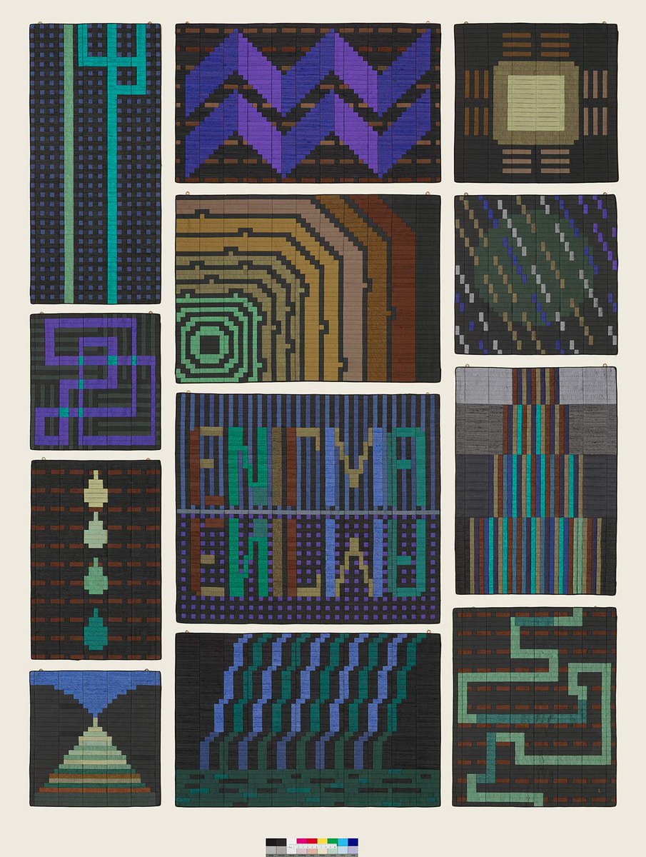 Don't miss #LucienneDay's Enigma #silkmosaic - now on public display for first time at Whitworth gallery, #Manchester. The 12 panels symbolise different aspects of #water (Raindrops, Ripple,Torrent etc). Part of #WomeninDesign section of Exchanges #exhibition @WhitworthArt.