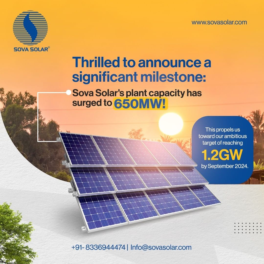 SovaSolar's tweet photo. We're thrilled to announce a significant milestone on our journey towards a sustainable future. #SovaSolar has successfully increased its plant capacity to an impressive 650MW! This is a testament to our commitment to harnessing the power of the sun and driving positive change. https://t.co/qUax4RC2pf