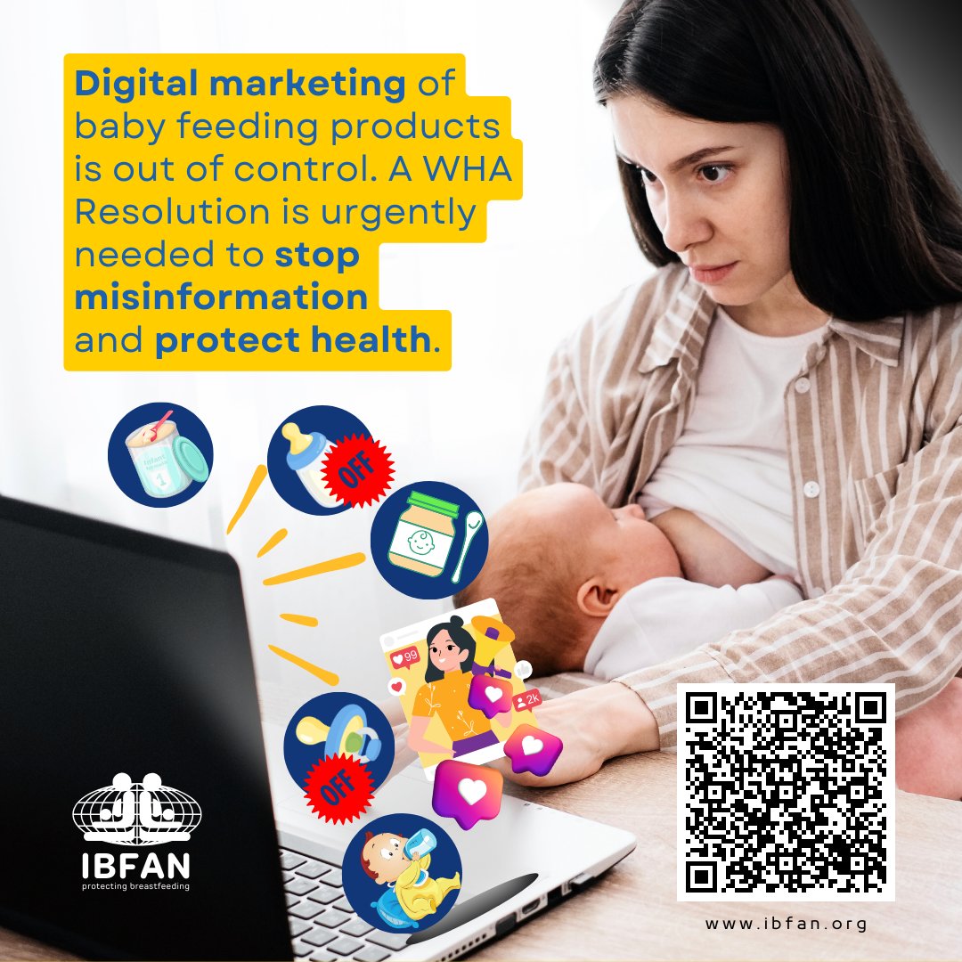 📢💻Digital marketing of baby feeding products is out of control. A #WHA Resolution is urgently needed to stop misinformation and protect health. 🤱 🔍 Learn more at ibfan.org/digital-market… #IBFAN #BMA #Breastfeeding #ProtectingBreastfeeding #Code #DigitalMarketing 🌐🤱