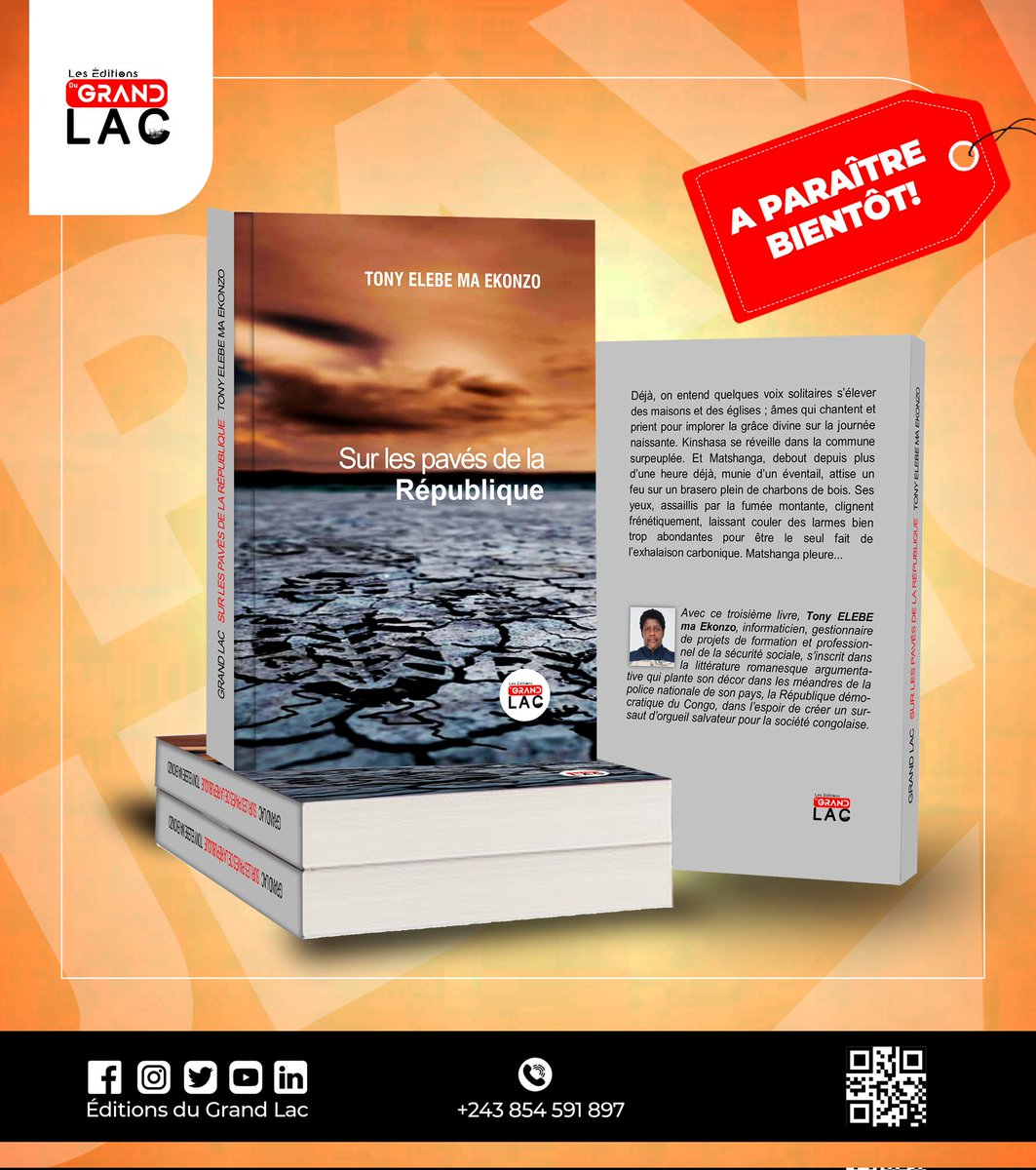 MaEkonzo's tweet photo. 'Sur les pavés de la République", mon prochain roman à paraître bientôt aux Editions du Grand Lac :

- Nbre de pages  : 135 
- Poids du livre    : 204g
- Dimensions       : 12.85 x 0.86 x 19.84 cm

Restez connectés. https://t.co/xPSpTPVZQI