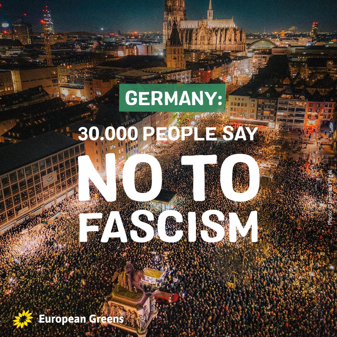 🔥 Tens of thousands protest against the rise of neo-fascism in Germany & Europe. 🤬 Protests sparked after leaked plans to deport millions of people, including German citizens with migrant roots. 💚 As Greens, we condemn these inhumane plans in the strongest possible terms!