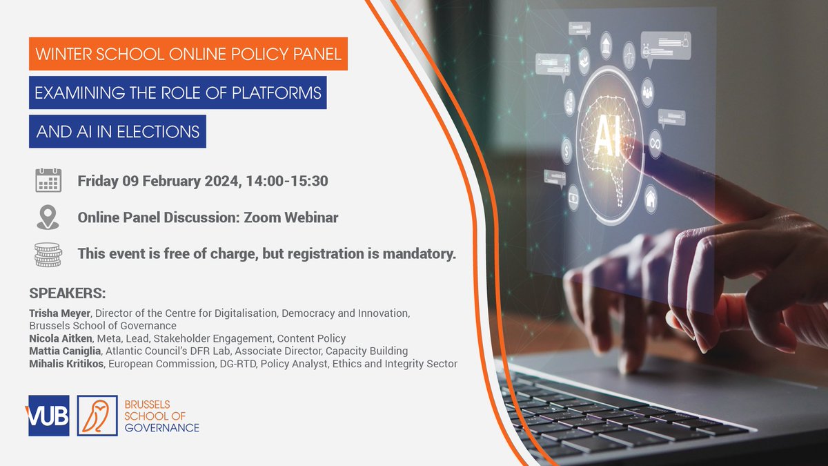 Join us on 9 Feb at 2pm for the online panel discussion with <a href="/trishajuleen/">Trisha Meyer</a>, <a href="/nicola_ahe/">Nicola Aitken</a>, Mattia Caniglia and Mihalis Kritikos! 🗣️

With #EU and national elections coming up, this panel discussion will reflect on the role that social media platforms play in supporting citizens to