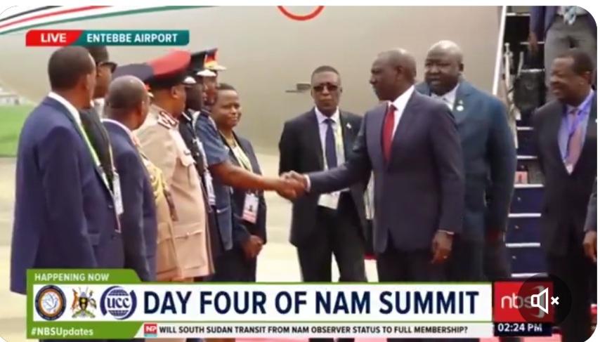 H.E @WilliamsRuto the president of Republic of Kenya 🇰🇪 has arrived  to attend the NAM and IGAD Summit. Welcomed by the state minister for foreign affairs @okelloryem
#NAMSummitUG2024 
#IGADSummitUg2024 
#G77ChinaSummitUg24