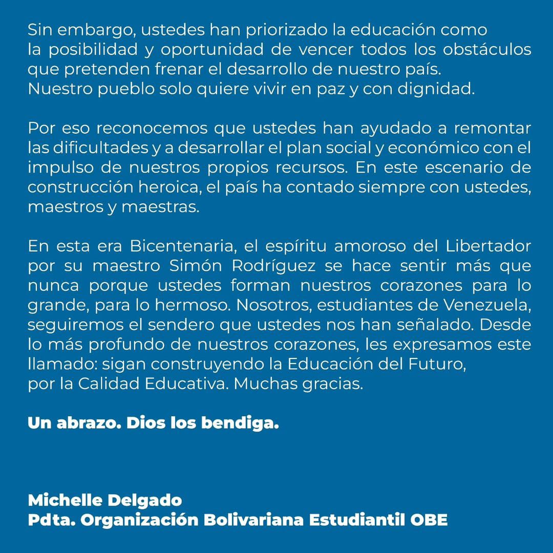 CDCEAragua's tweet photo. Compartimos Carta a la Maestra y al Maestro en el marco del Día del Maestro. 
#VenezuelaFuerzaEconómica 
@NicolasMaduro 
@_LaAvanzadora 
@MPPEDUCACION 
@PiedadQuintana1 
@Soykarinacarpio https://t.co/Glzh1IDguf