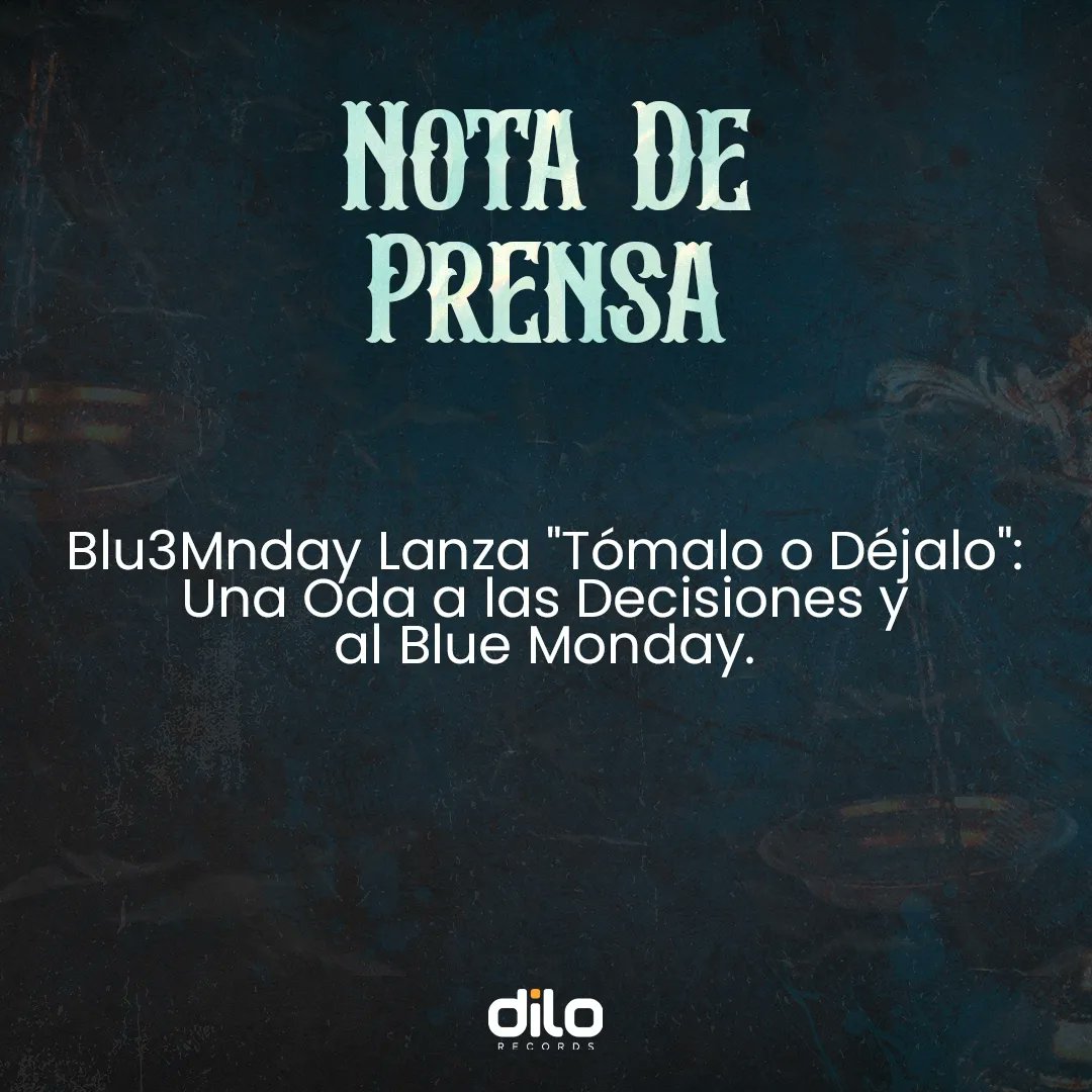 DiloRecords's tweet photo. Nos complace presentar a todos nuestros seguidores el nuevo lanzamiento #TomaloODejalo de nuestro artista @Blu3Mnday 💙

Un tema que invita a reflexionar sobre las decisiones que tomamos en la vida e ir más allá

Ya disponible en las apps de música
#jueves #music #GranHermano https://t.co/sI61i4QC7D