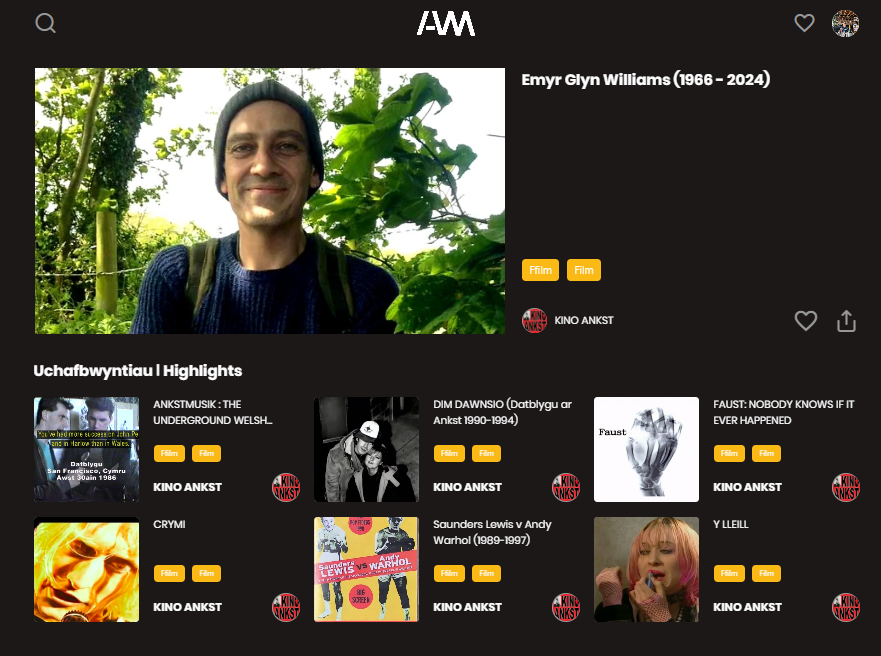 Emyr Glyn Williams (1966 - 2024) ❤️

🔹The Underground Welsh Language Rock Scene
🔸Dim Dawnsio
🔹Faust: Nobody Knows If It Ever Happened
🔸Crymi
🔹Saunders Lewis v Andy Warhol (1989 - 1997)
🔸Y Lleill

amam.cymru
