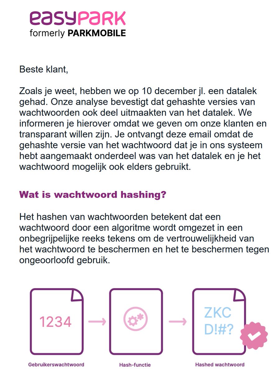 JordiFun's tweet photo. EasyPark update over het datalek: wachtwoorden ook gelekt. De gehashte versies. Maar ze vertellen er totaal niet bij HOE die gehasht waren (kinda suspicious), dus ga er dan maar vanuit dat het MD5 is. Raar ook dat ze niets melden over hoe goed/slecht de gebruikte hashing dan was. https://t.co/RKsWiYTbXK