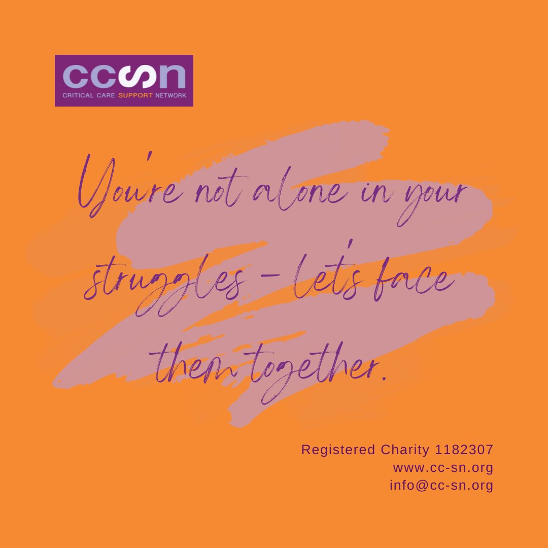 Whatever your experience of ICU patient, family or staff you're welcome to join us for our Weekly Drop-in Tonight @ 7.30pm
Come along &amp; chat to others who've experienced it too or just listen - there's no pressure to speak
Email info@cc-sn.org for more details
#ICUSupport