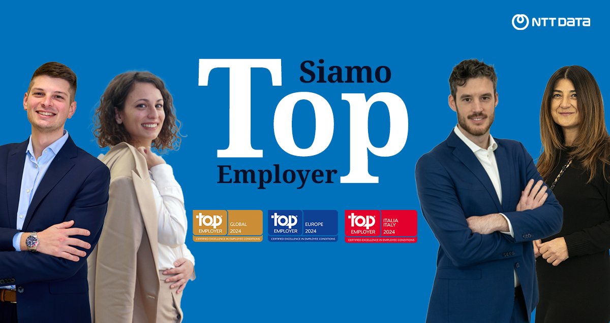 NTTDATA_IT's tweet photo. 🏆 #NTTDATA Italia è #TopEmployer per il 3° anno consecutivo: un traguardo che ci riempie di orgoglio e che, ancora una volta, testimonia il successo della nostra cultura distintiva basata su un modello di lavoro #flessibile, #sostenibile e #inclusivo. 
👉 https://t.co/wzD5Qoe6Xi https://t.co/GvX8OSP9OO