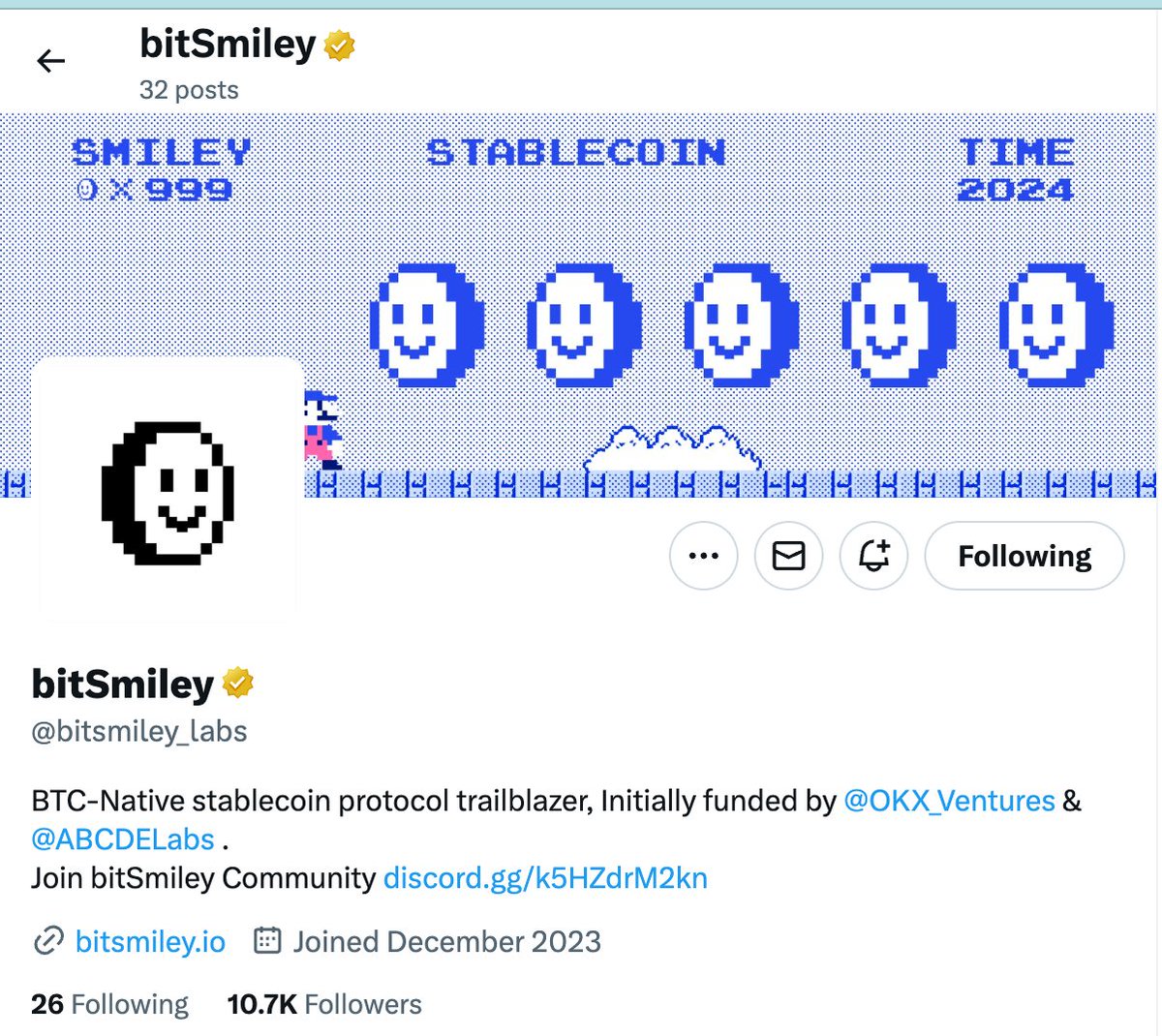 Ed_x0101's tweet image. 比特币生态上面的超额质押算法稳定币项目 @bitsmiley_labs 福利放送

项目第一轮已经被 @OKX_Ventures &amp;amp; @ABCDELabs 投资，我挺喜欢算法稳定币这种赛道的，产品之后也会上线，10K 总量的 Free Mint NFT，现在给大家送出白名单 X 5：

1⃣追踪 @bitsmiley_labs &amp;amp; @Ed_x0101
2⃣点赞+转推，留下 bc1p 地址