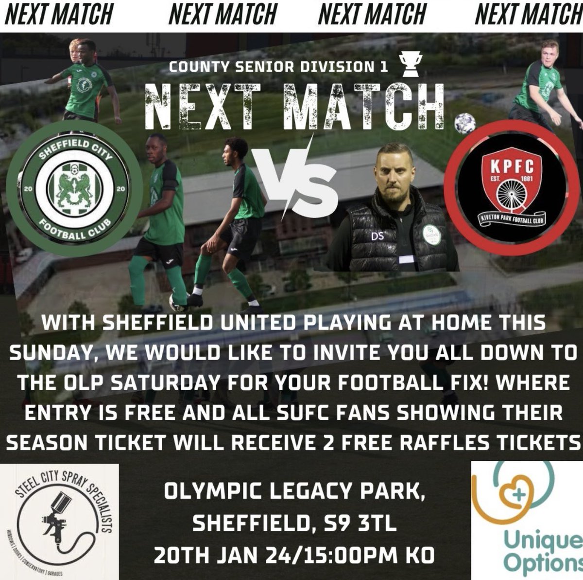 With Sheffield United playing at home this Sunday, we would like to invite you all down to the Olympic Legacy Park Saturday for your football fix! 

Where entry is free and all SUFC fans showing their season ticket will receive 2 free raffle tickets!

Come and support the lads 💚
