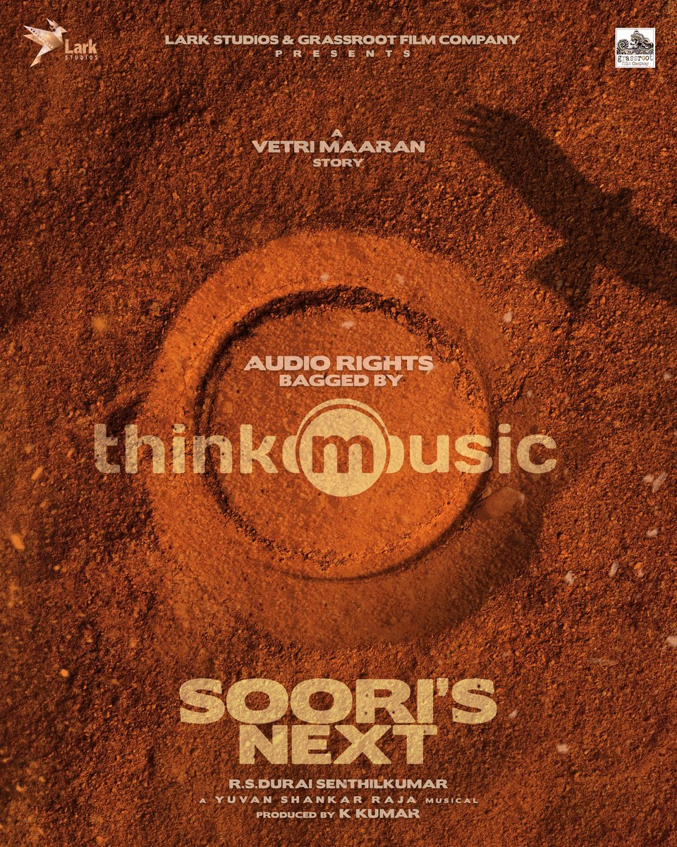 #Soori's Next film will be Directed by #RSDuraiSenthilKuumar 💥🎉

Audio Rights Bagged by Think Music..🎼

A #VetriMaaran Story 💥
A @thisisysr Musical 🎶
A @Dir_dsk Directorial 🙌

In Cinemas Soon!!