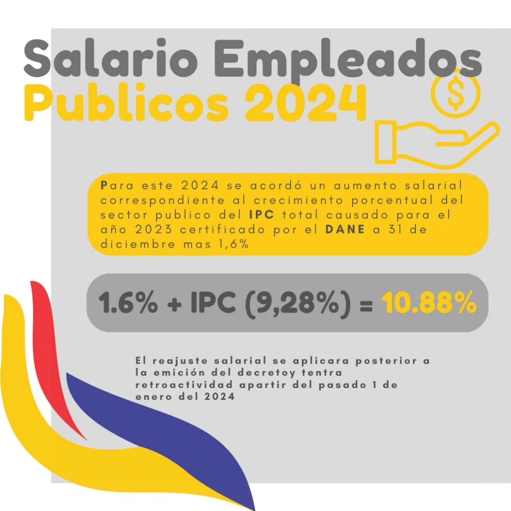 afuncgerbogota's tweet photo. Cuál será el incremento salarial para empleados públicos este 2024 ?
#salario #publico #AFUNCGER #accionesquetransforman 🇨🇴 https://t.co/7nOHZHY058