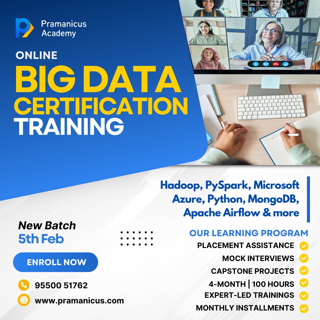 'Unlock the power of Big Data with Pramanicus Academy's Online Certification Training! 🚀 Join our upcoming batch starting on 5th Feb and embark on a journey towards expertise. Don't miss out on this opportunity! 🌐📊 #BigData #CertificationTraining #DataScience'