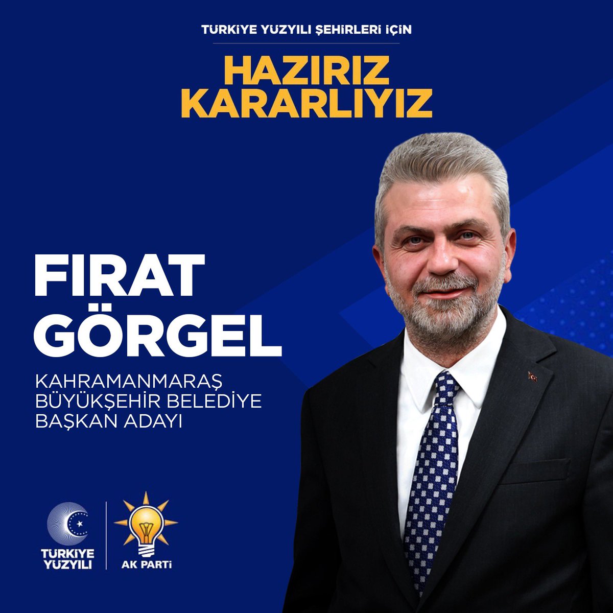 Genel Başkanımız ve Cumhurbaşkanımız Sayın <a href="/RTErdogan/">Recep Tayyip Erdoğan</a>'ın tensipleriyle <a href="/Akparti/">AK Parti</a> Kahramanmaraş Büyükşehir Belediye Başkan Adayımız Sayın Fırat Görgel olmuştur. 

Cumhur İttifakı’mıza, Kahramanmaraş'ımıza ve tüm hemşehrilerimize hayırlı olsun. 

#Kahramanmaraş 

<a href="/firatgorgel/">Fırat Görgel</a>