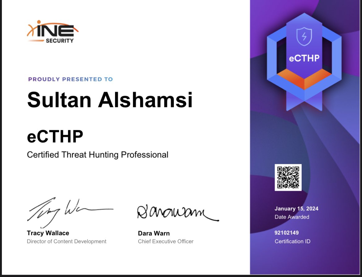 sultanviiy's tweet image. الحمدلله عديت الاختبار واخذت الشهادة🤍
انجاز جديد بالسنة الجديدة👍🏻
#eCTHPv2 #INE #eLearnSecurity
