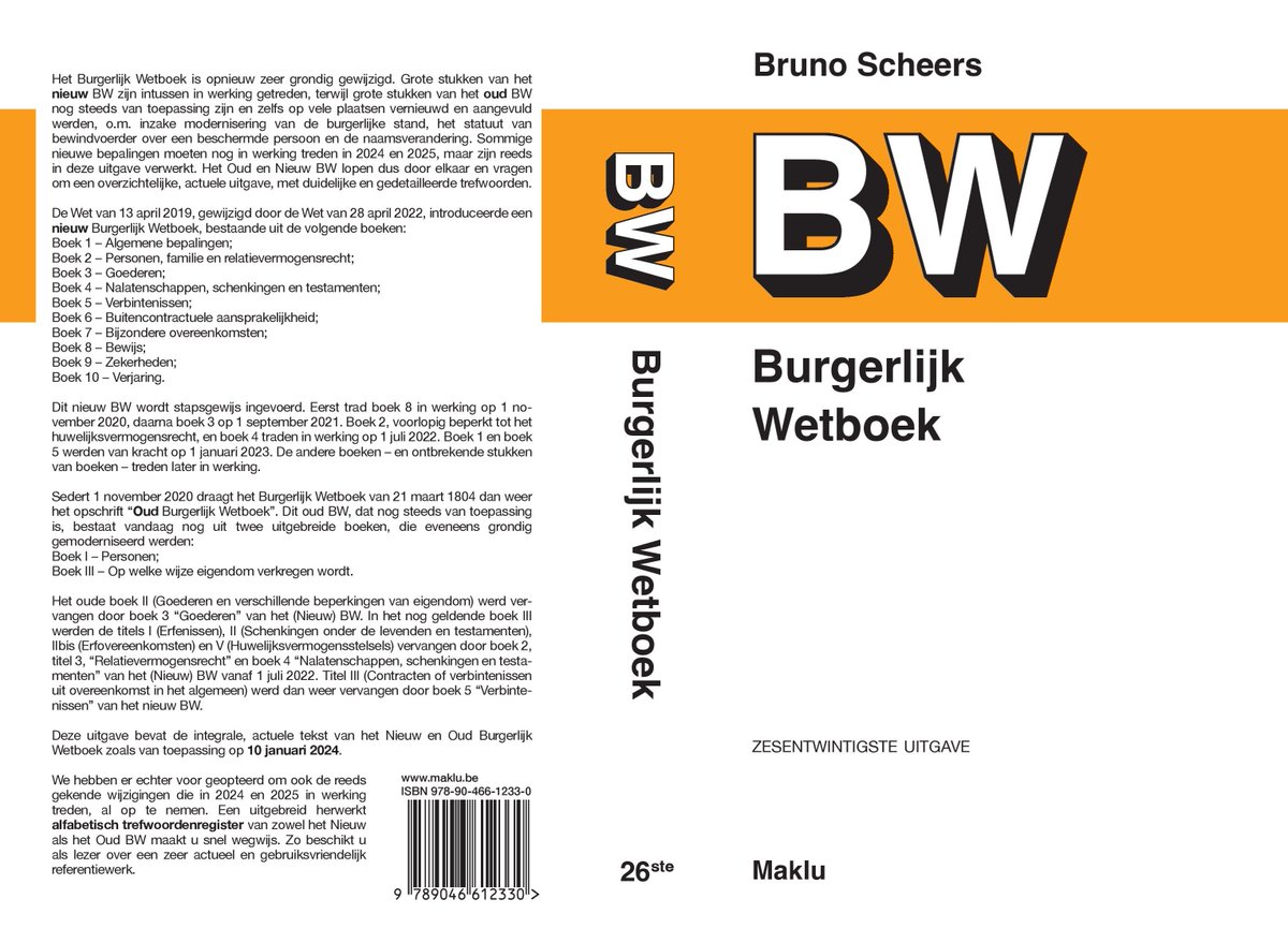 Het Burgerlijk Wetboek is opnieuw zeer grondig gewijzigd. Het Oud en Nieuw BW lopen door elkaar en vragen om een overzichtelijke, actuele uitgave, met noten en gedetailleerde trefwoorden. Deze uitgave is bijgewerkt tot 10 januari 2024. lnkd.in/dtERc5Qy