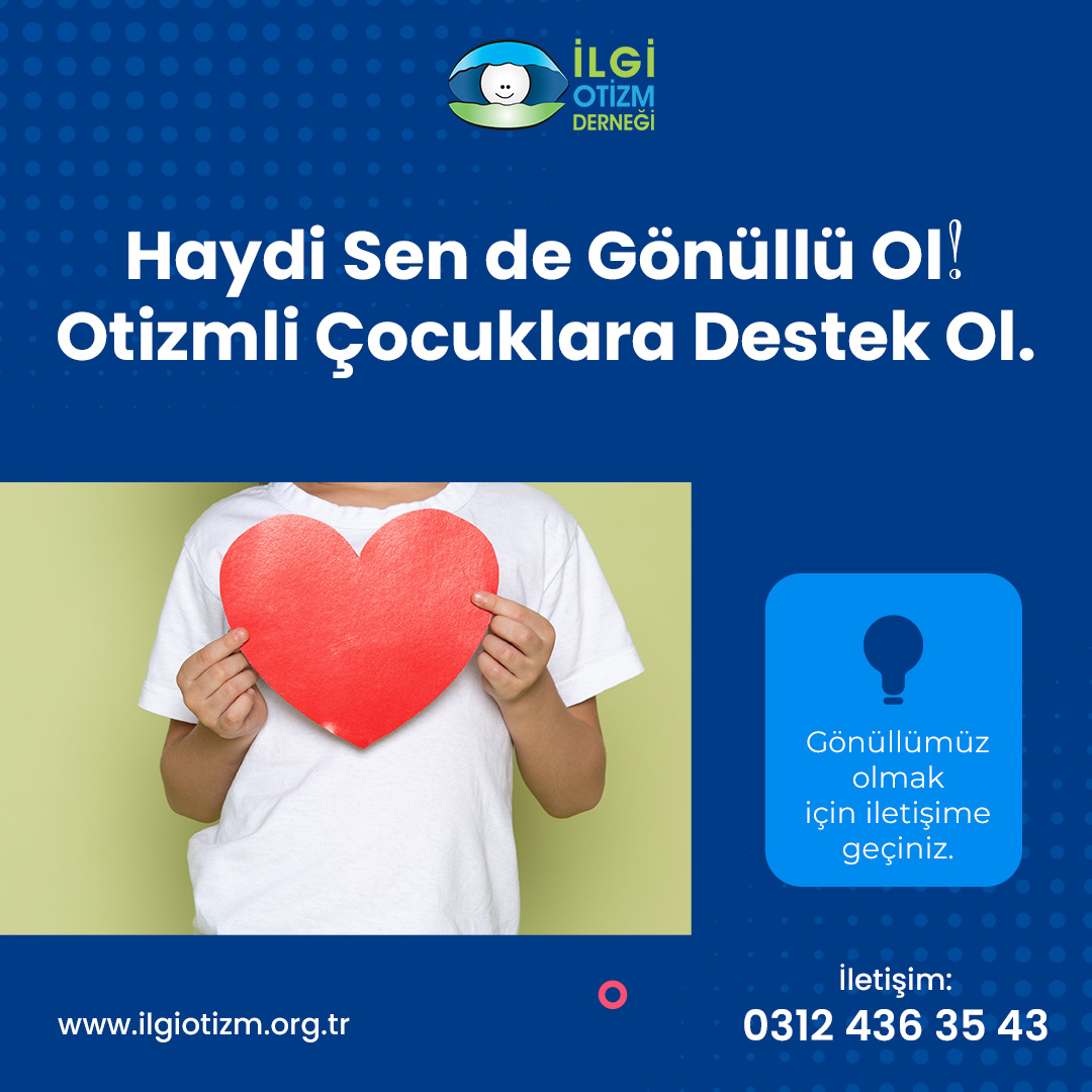 Otizme İlgili  Ol! İlgi Otizm Derneği gönüllülerine katılarak; otizmli bireylerin  yaşamlarına dokunmak ve gereksinimlerinin üst düzeyde karşılanmasına  destek olmak için gönüllümüz olabilirsiniz.

İrtibat: 0312 436 35 43 - 0554 582 29 36

📍ilgiotizm.org.tr

#ilgiotizm