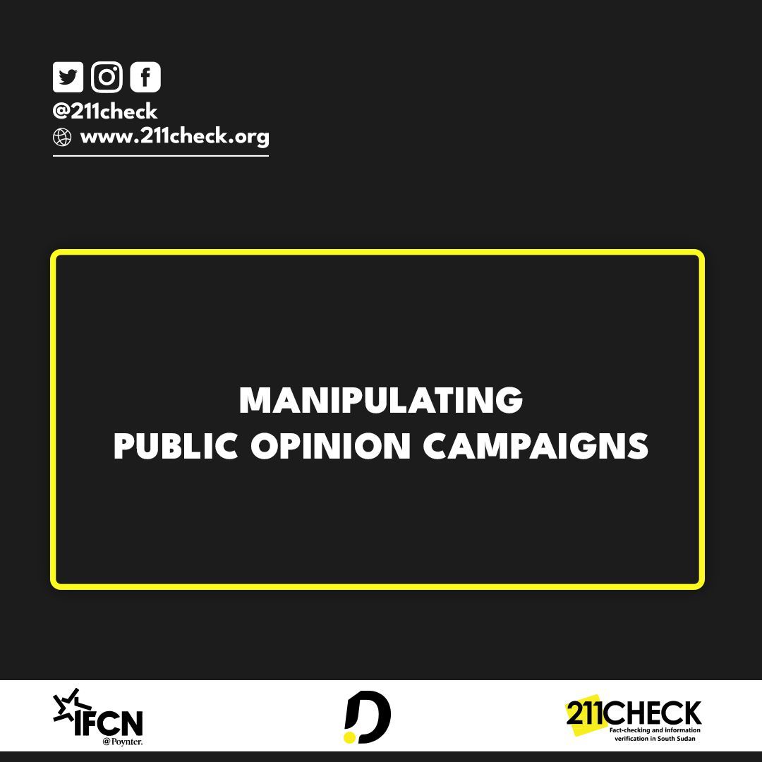 211Check's tweet photo. Manipulating public opinion campaigns involve deliberate efforts to shape public perception, beliefs, and attitudes in a particular direction. 

#211Check #factcheck #factmatters #propaganda #fakenews https://t.co/9MuNoQhhEo