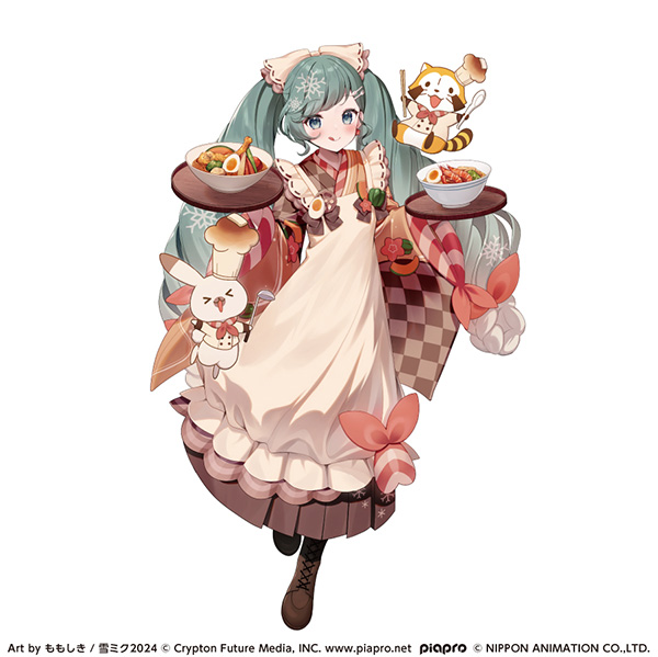 初音ミク ,ラビット・ユキネ ,雪ミク 「雪ミク15周年を記念して『雪ミク2024×ラスカル』コラボが決定 北海道のごちそ」|ラスカル（公式）🌽のイラスト