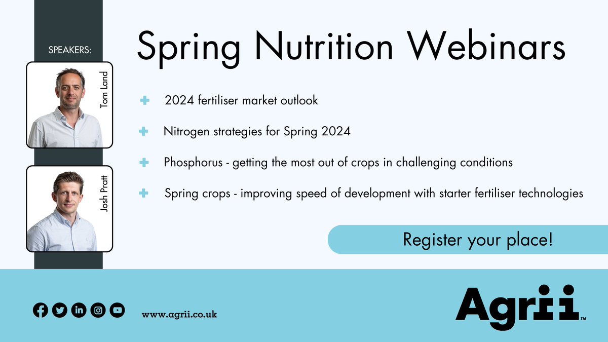 Register your place at our Spring Nutrition Webinars! 🌱 Which NUE tools are available to help your farm profitability this spring? ⭐ Earn CPD points 🏆 Be automatically placed into our prize draw! For more info and to book your place 🖥️👉 bit.ly/48yZfFh