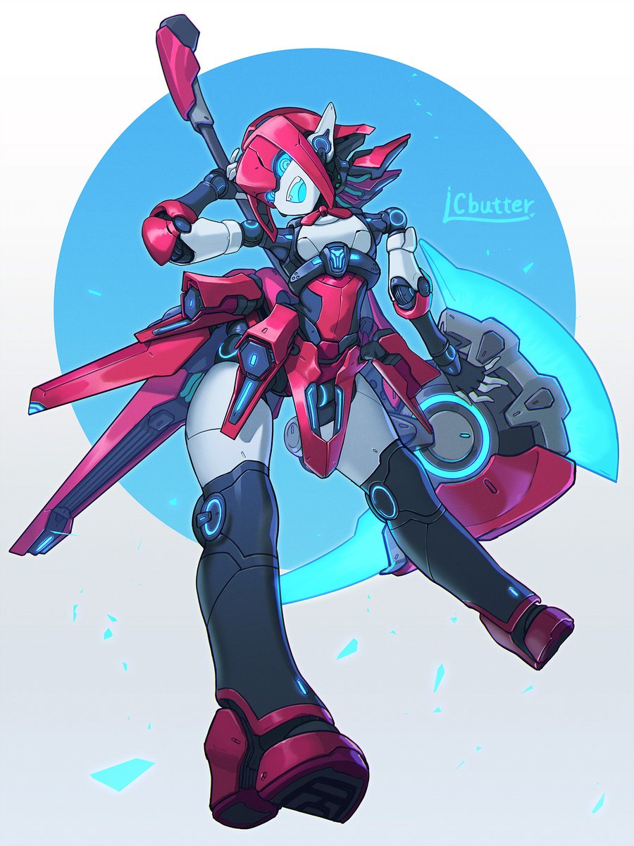 1girl robot solo blue eyes mecha holding autobot  illustration images