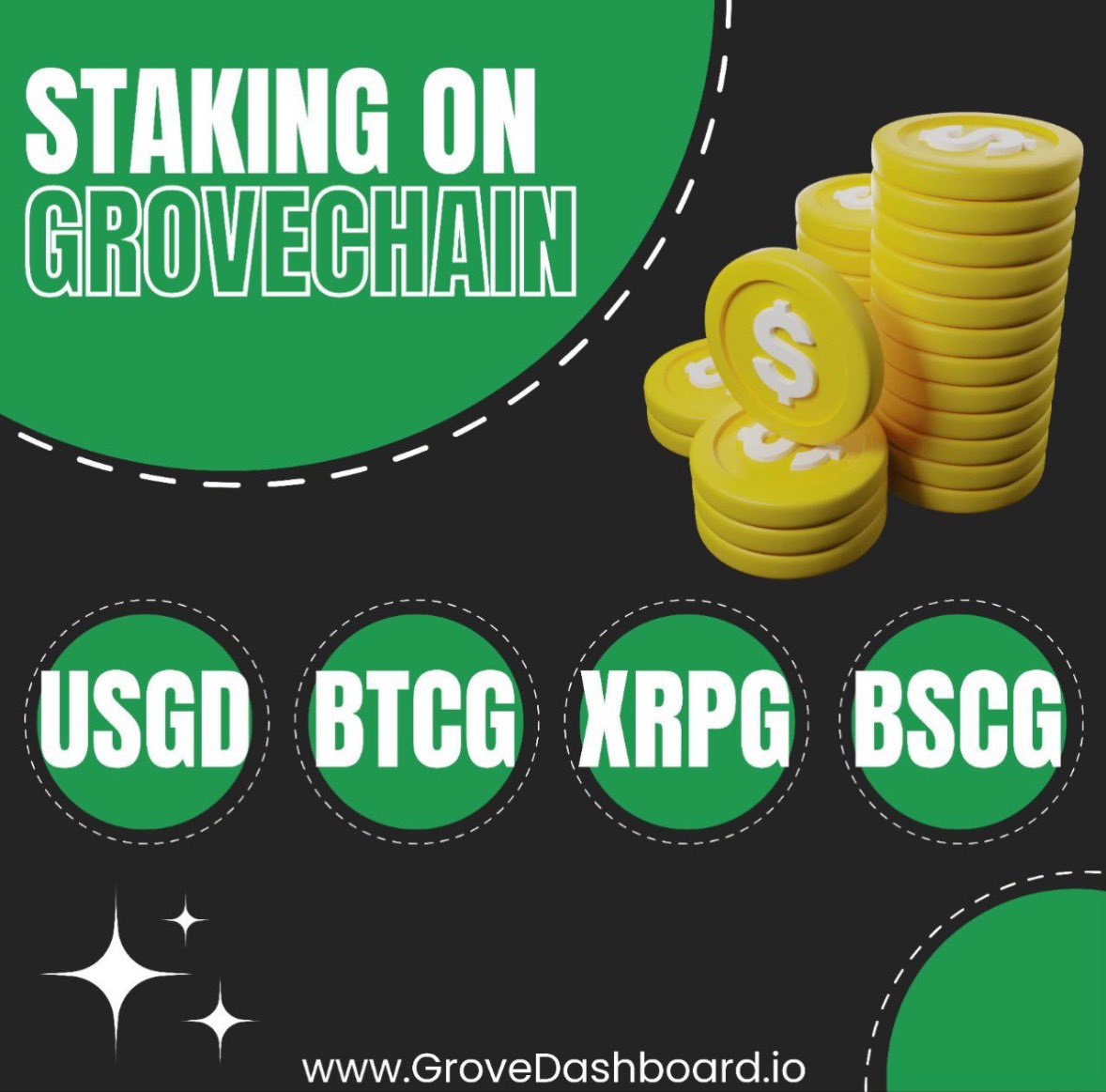 MrsGRV_V2's tweet photo. With the successful deployment of a comprehensive utility suite, #Grove are excited to announce the expansion of #GroveChain through the introduction of GroveChain Staking options on #GroveDashboard. Explore staking opportunities with #USGD, #BTCG, #XRPG, and #BSCG.
Visit https://t.co/CWNFosXdrh, transition your chain to GRV, and seamlessly engage in staking activities.
#BuildWithGrove #BTC #ETH #BSC #BNB #XRP #GRV @GroveToken #GroveKeeper