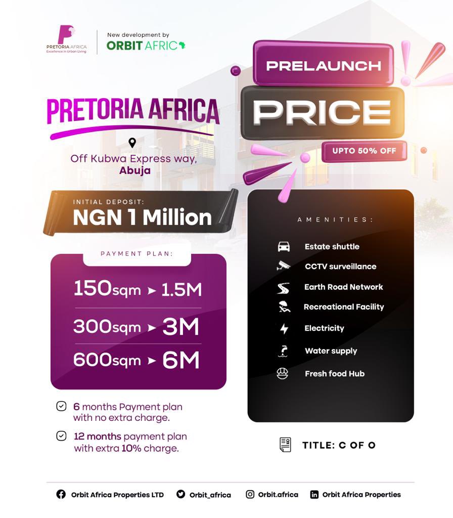 Get in now, while you still can! 
This incredible offer won't last long - don't miss your chance to own a piece of paradise at a price you'll love. 
Join the Pretoria Africa family today!
#orbitafrica #realestate