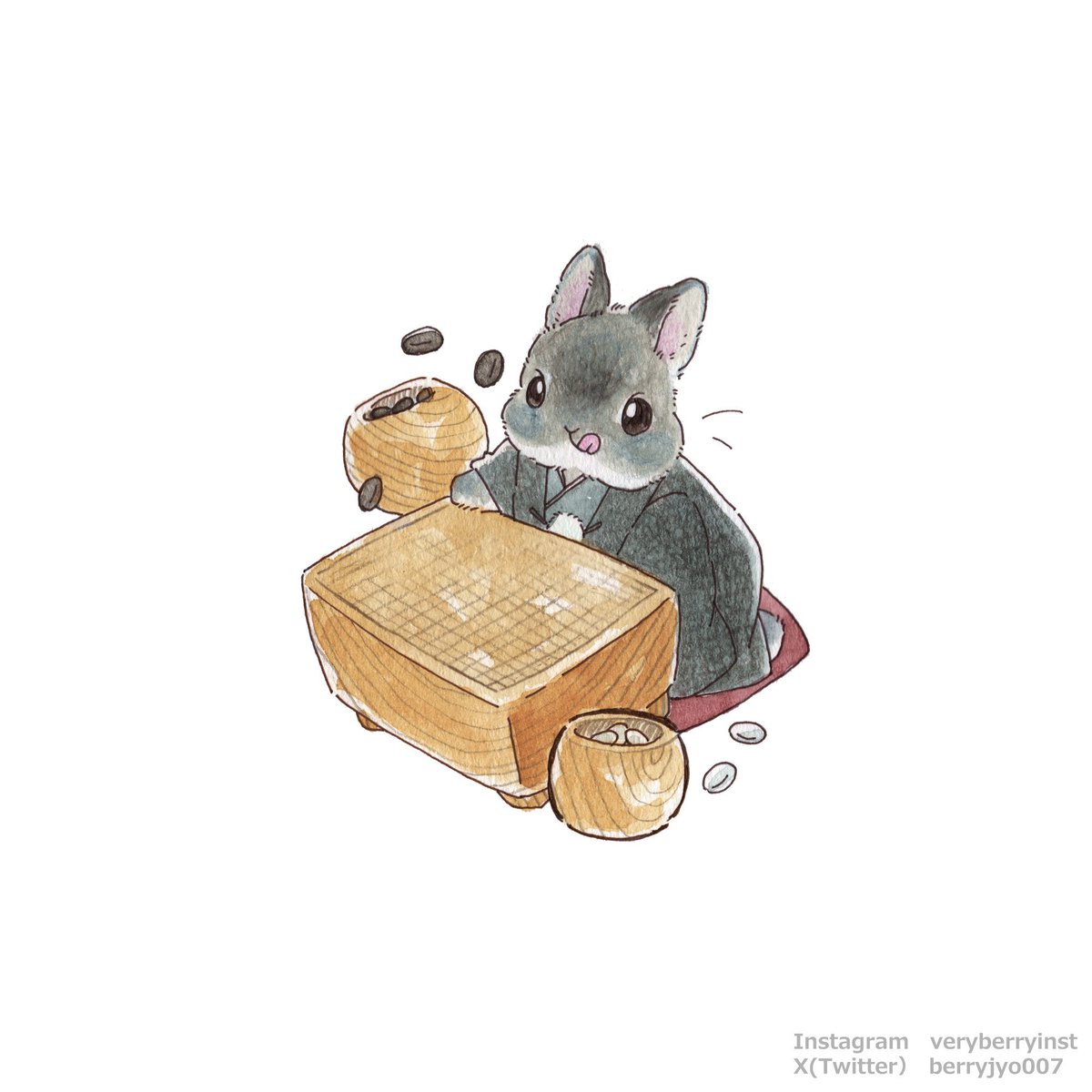 「うさぎさんの部活シリーズ 毎日投稿1450日目  〜囲碁部〜」|VeryBerry うさぎ星さん4/8-9出展のイラスト