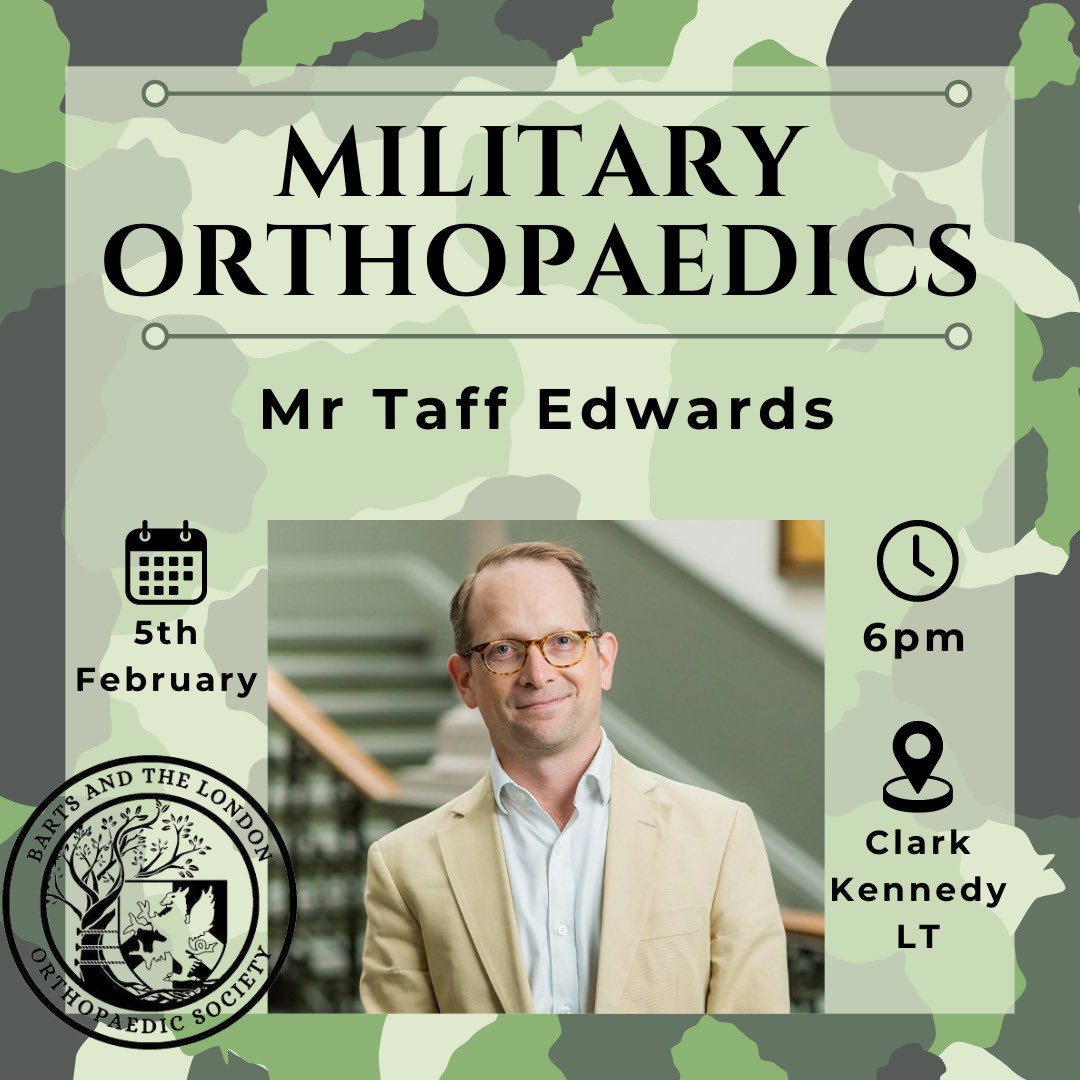 Start 2024 with a bang at our double header event! @DrJKingdon & Dr. Shaz Jamal offer top portfolio tips, followed by Mr @taff_edwards on Military Medicine. Enjoy dinner & stay for special announcements 👀. Open to all – Don't miss out! 🦴✨