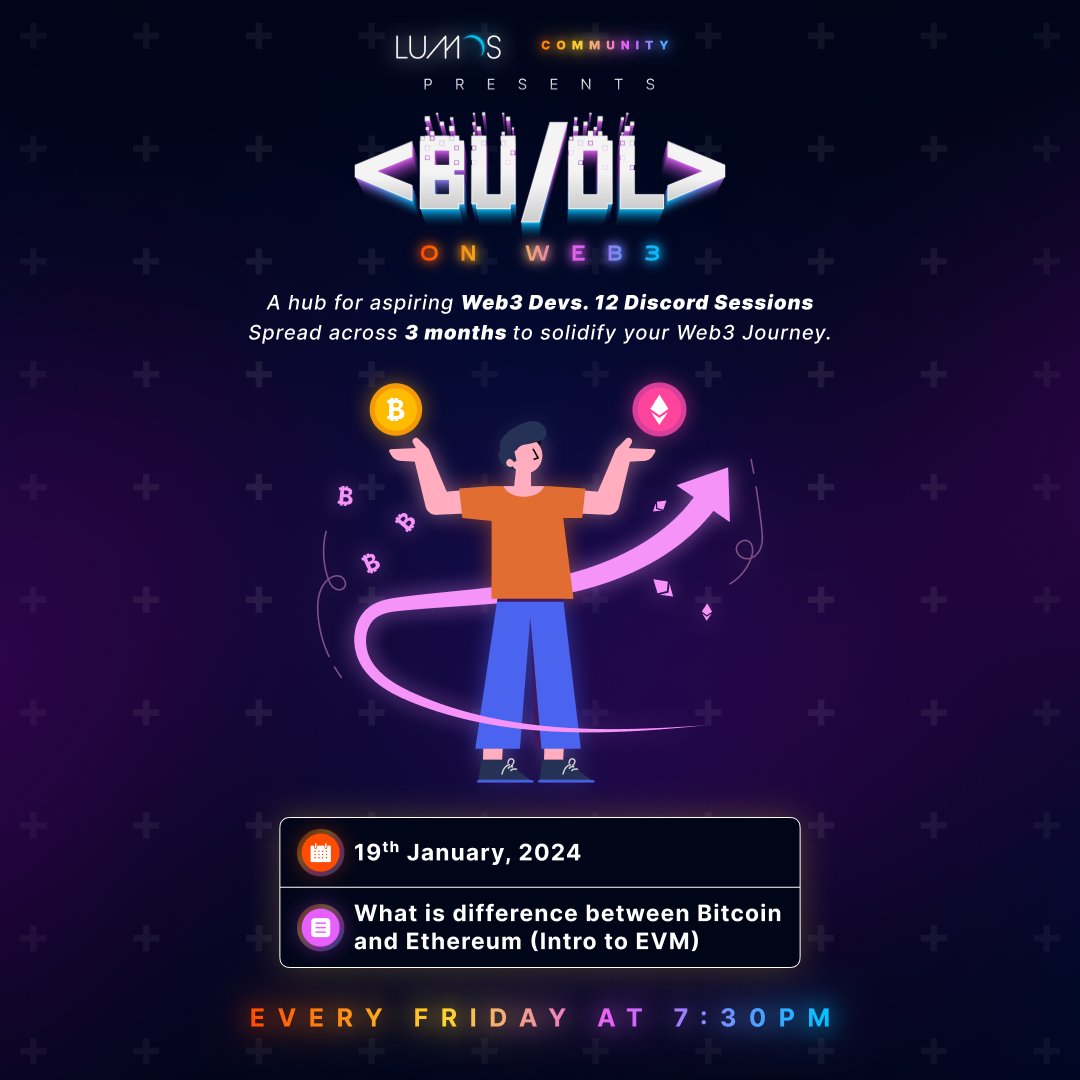 Katsumi3x's tweet image. The first #BuidlonWeb3 session was a smashing success with 65+ joining in, and learning all about Web3. 

Join us tomorrow for a session on the difference between @Bitcoin  and @ethereum.

Mark yourselves interested here ⬇️

discord.com/events/9618971…