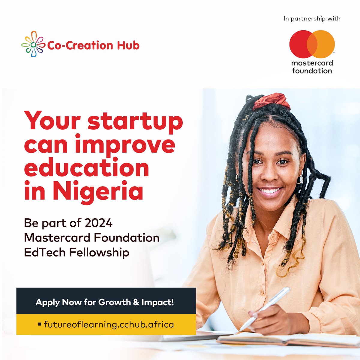 Do you have an EdTech startup? Apply for the Mastercard Foundation EdTech Fellowship and realise your wildest dreams! Gain access to $100,000 in funding, mentorship, and a network of industry experts by enrolling in our 2024 cohort. Apply here: futureoflearning.cchub.africa