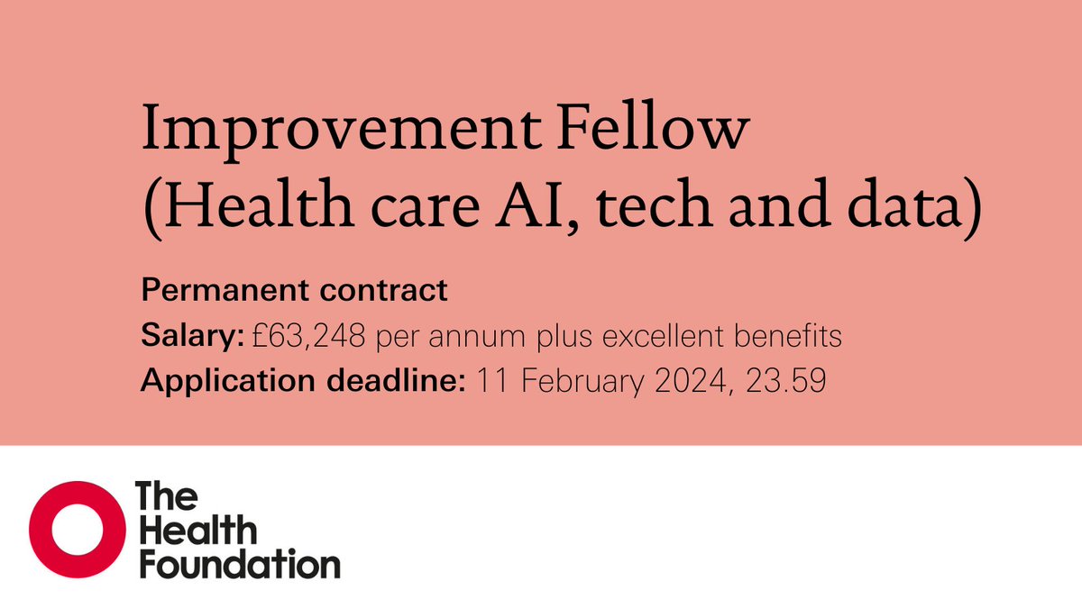 We’re looking for an Improvement Fellow to lead research on how AI, technology and data can help improve health and social care. Find out more and apply by 11 February ⬇️ lde.tbe.taleo.net/lde01/ats/care…
