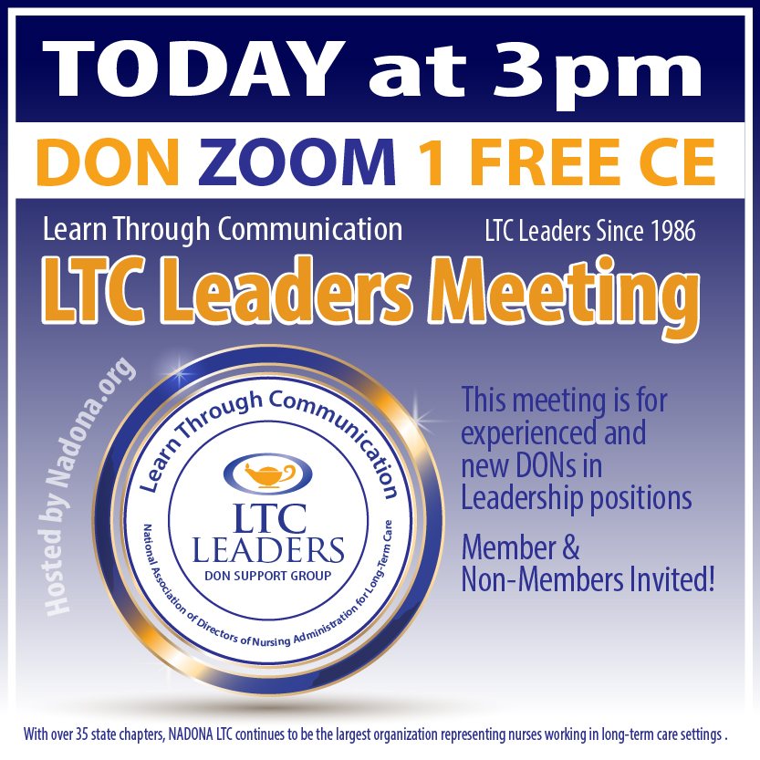 TODAY AT 3PM EST                tinyurl.com/NadonaLTCLeade… 
1 contact hour applied for from Terri Goodman &amp; Associates, Provider Number CEP 16550, who is an approved provider by the California Board of Registered Nursing