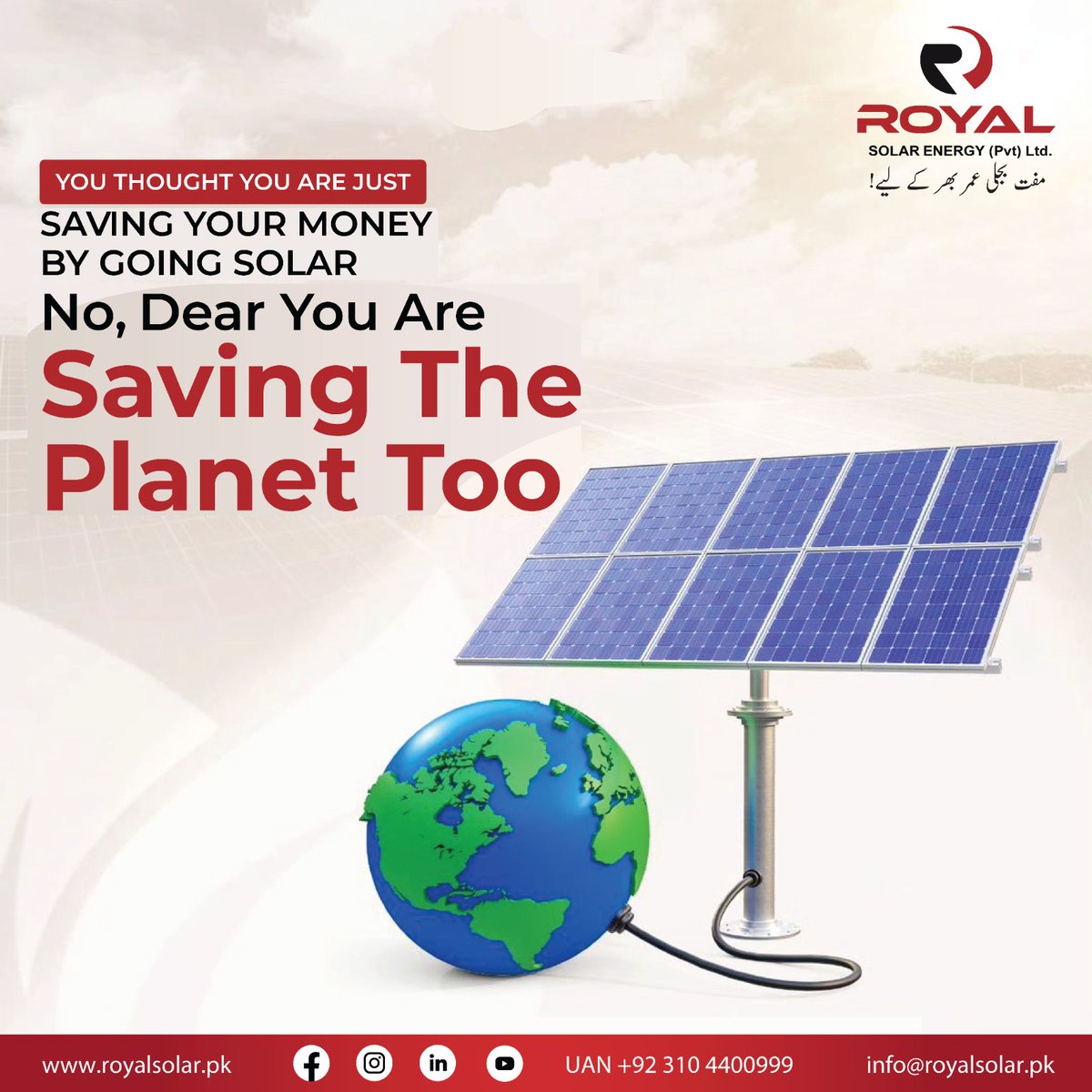 RoyalSolarEnery's tweet photo. You thought you were just saving your money by going solar. No, Dear, you are saving the planet too.
#ChooseSolar #SavethePlanet #SolarFreedom
For Residential, Commercial, Industrial,  Agricultural, Trading, and Project Inquiries: Call 0306 8671511, info@royalsolar.pk https://t.co/Kz3Ahm2Bqj