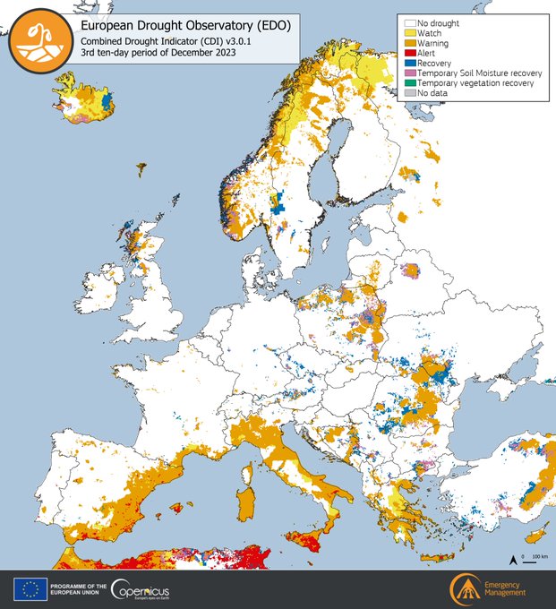 Centro de Documentación Europea de Almería 🇪🇺 (@cdeualmeria) on Twitter photo 🚱Según el Observatorio Europeo de la #Sequía de <a href="/CopernicusEMS/">Copernicus EMS</a>, durante el 3er periodo de 10 días de diciembre:
🟠El 16,1% del territorio de la UE-27 + 🇬🇧 se encontraba en situación de Aviso (+0,8%)
🔴El 0,7% se encontraba en situación de Alerta (0,0%)
e.copernicus.eu/EDO_CDI 🚱Según el Observatorio Europeo de la #Sequía de <a href="/CopernicusEMS/">Copernicus EMS</a>, durante el 3er periodo de 10 días de diciembre:
🟠El 16,1% del territorio de la UE-27 + 🇬🇧 se encontraba en situación de Aviso (+0,8%)
🔴El 0,7% se encontraba en situación de Alerta (0,0%)
e.copernicus.eu/EDO_CDI