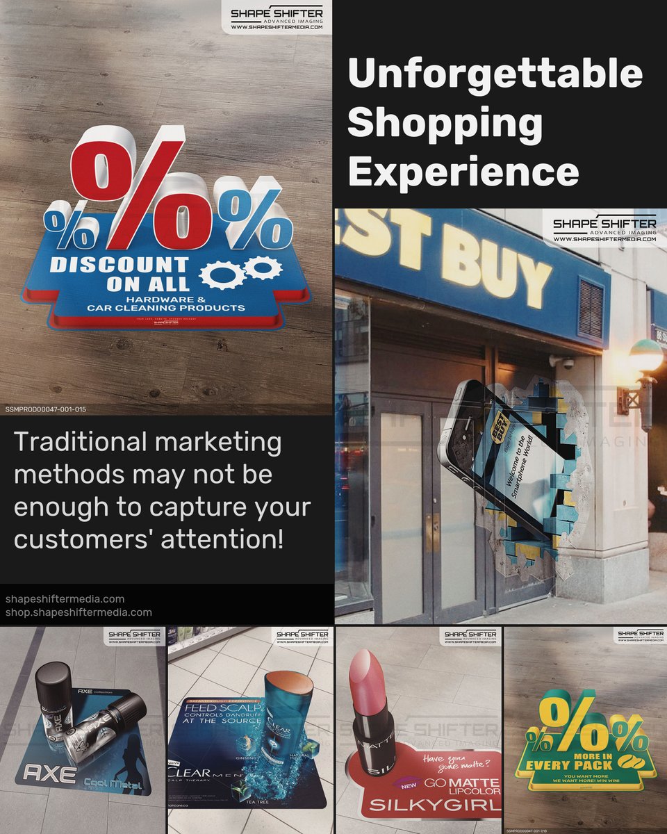 shapeshiftergfx's tweet image. ssm.li Make a lasting impression on your customers with 3D floorgraphics. Get creative and showcase your product in a whole new way. #physicalretail #couponcodes #retailmarketing #floorinstallation #floorbranding #blackfriday #instorebranding #brandengagement