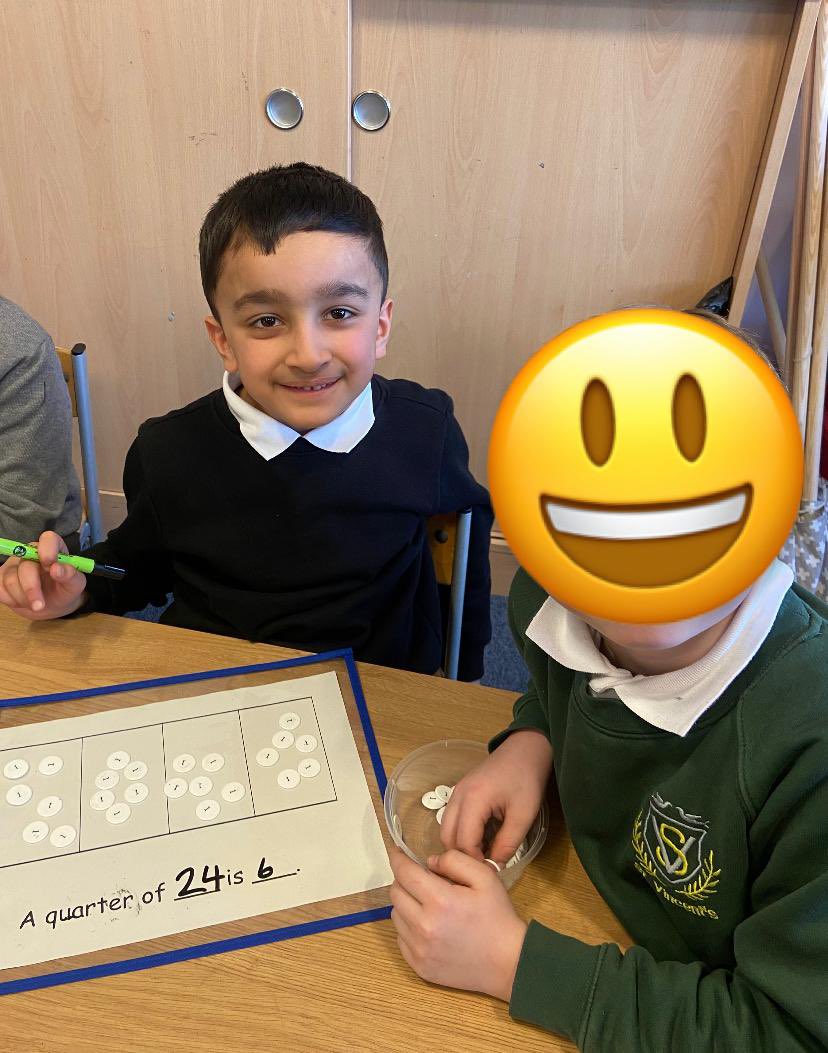 These Primary 2 children worked collaboratively to find a quarter of a quantity, using the bar model strategy. They could also confidently explain their working. Well done P2! #successfullearners #confidentindividuals @glasgowcounts