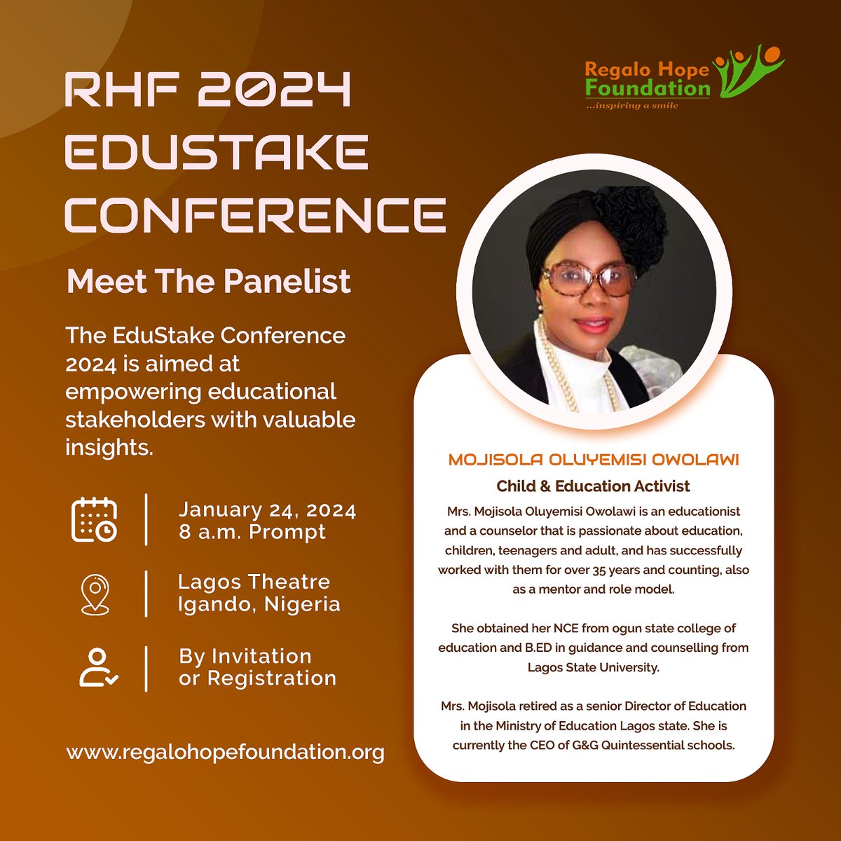 We are counting down to the Edustake Conference 2024.

Click the link below to see details on the conference.

thenationonlineng.net/foundation-to-…

See you there!

#RegaloEducation #Edustakeconference #Edustake2024 #RegaloInspires #RegaloEmpowers #regalohopefoundation #RHF