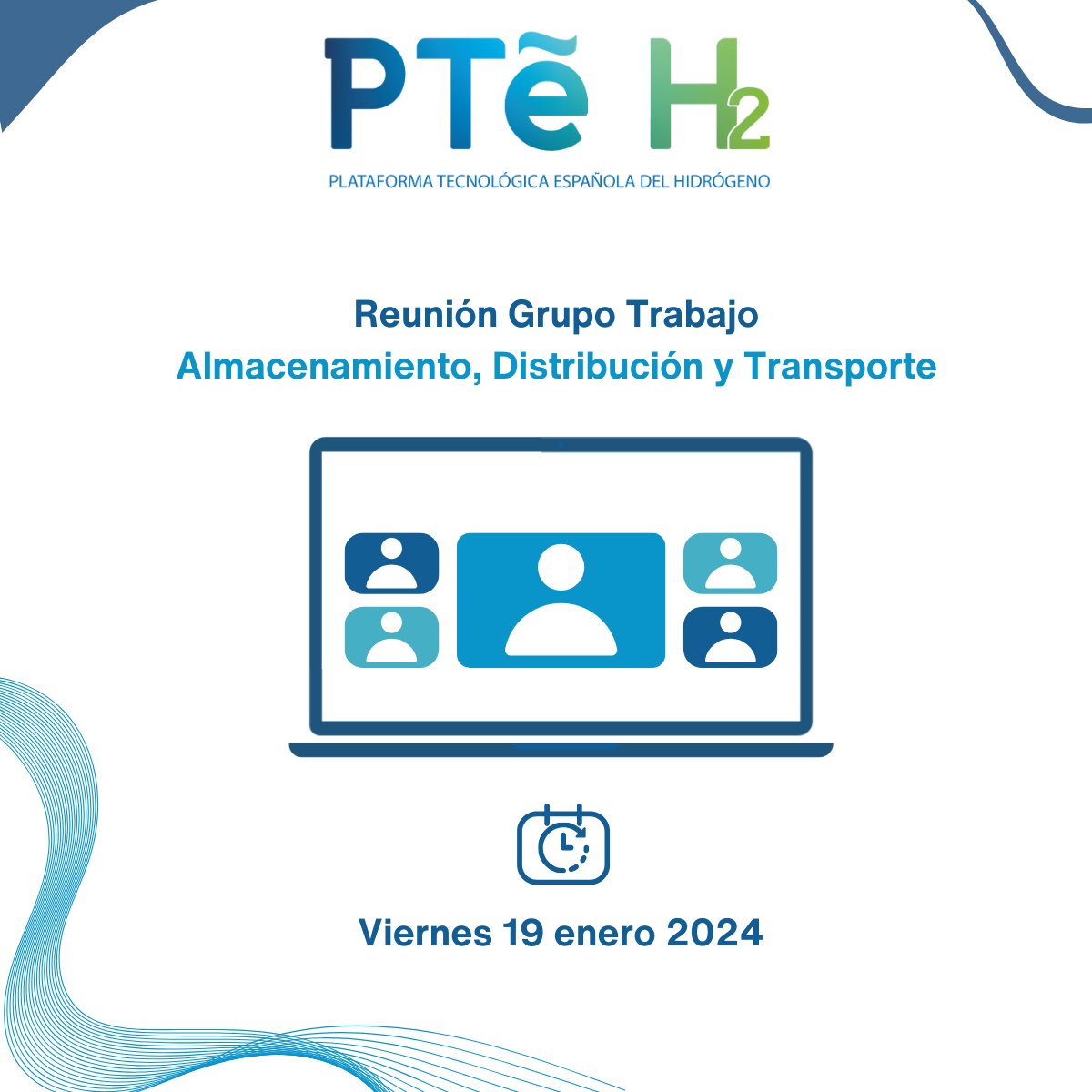 PTe_H2's tweet photo. 📣 ¡Primera reunión del año del Grupo de Trabajo de Almacenamiento, Distribución y Transporte! 🚚 

📆 Viernes 19 de enero 2024
🕒 11:30- 13:30h
💻 Online https://t.co/T0CS372EYu