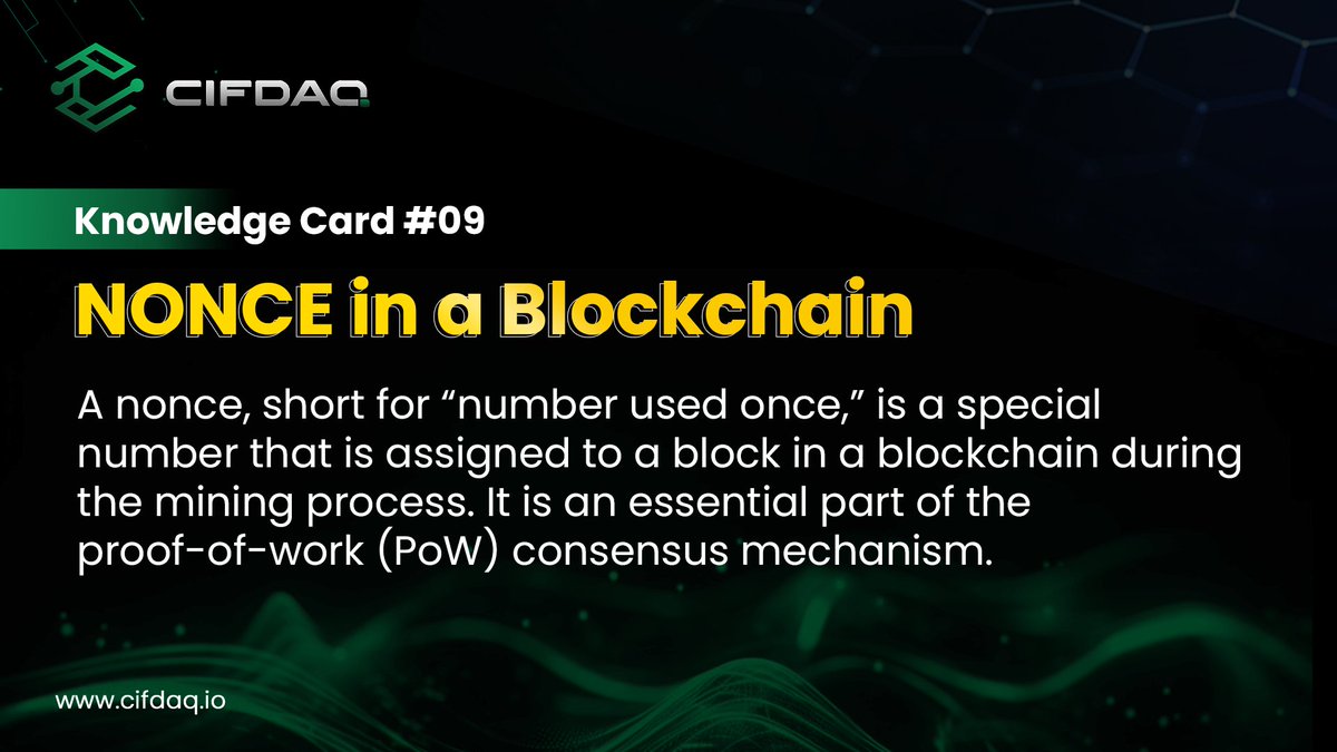 cifdaq's tweet image. Knowledge Card #09: Nonce

Ever wondered about the role of #NONCE in the #crypto world? What purpose does it serve in securing transactions? How does it contribute to the immutability of the blockchain? 

Let&apos;s dive into the world of NONCE with this exclusive #KnowledgeCard