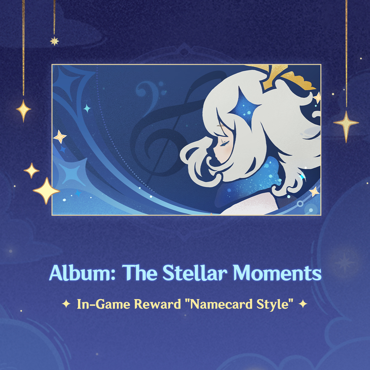 [Album: The Stellar Moments] In-Game Reward 'Namecard Style' #GenshinImpact From now until January 31, listen to 'The Stellar Moments Vol. 4' album and unlock the album-themed namecard style reward for all servers upon reaching a total play count of 5,000,000! *After attaining…