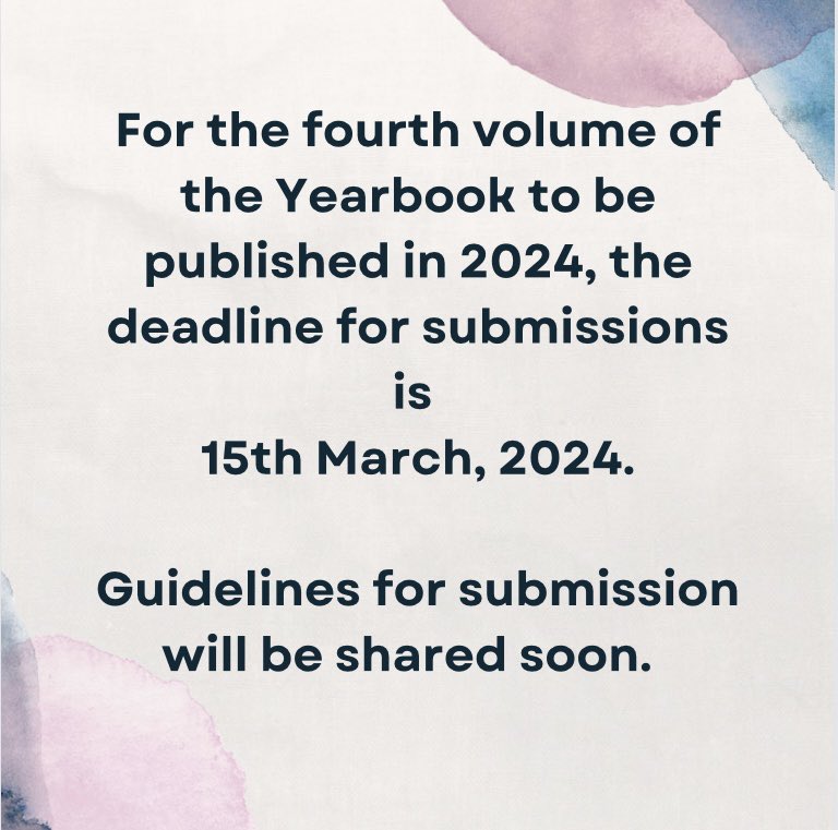 Important announcement regarding the forthcoming Yearbook. A lot has been happening regarding giving shape to the next volume of the Yearbook. Sukrita and I have been busy charting out the course for the Yearbook 2023. The series has had three wonderful years with Hawakal.