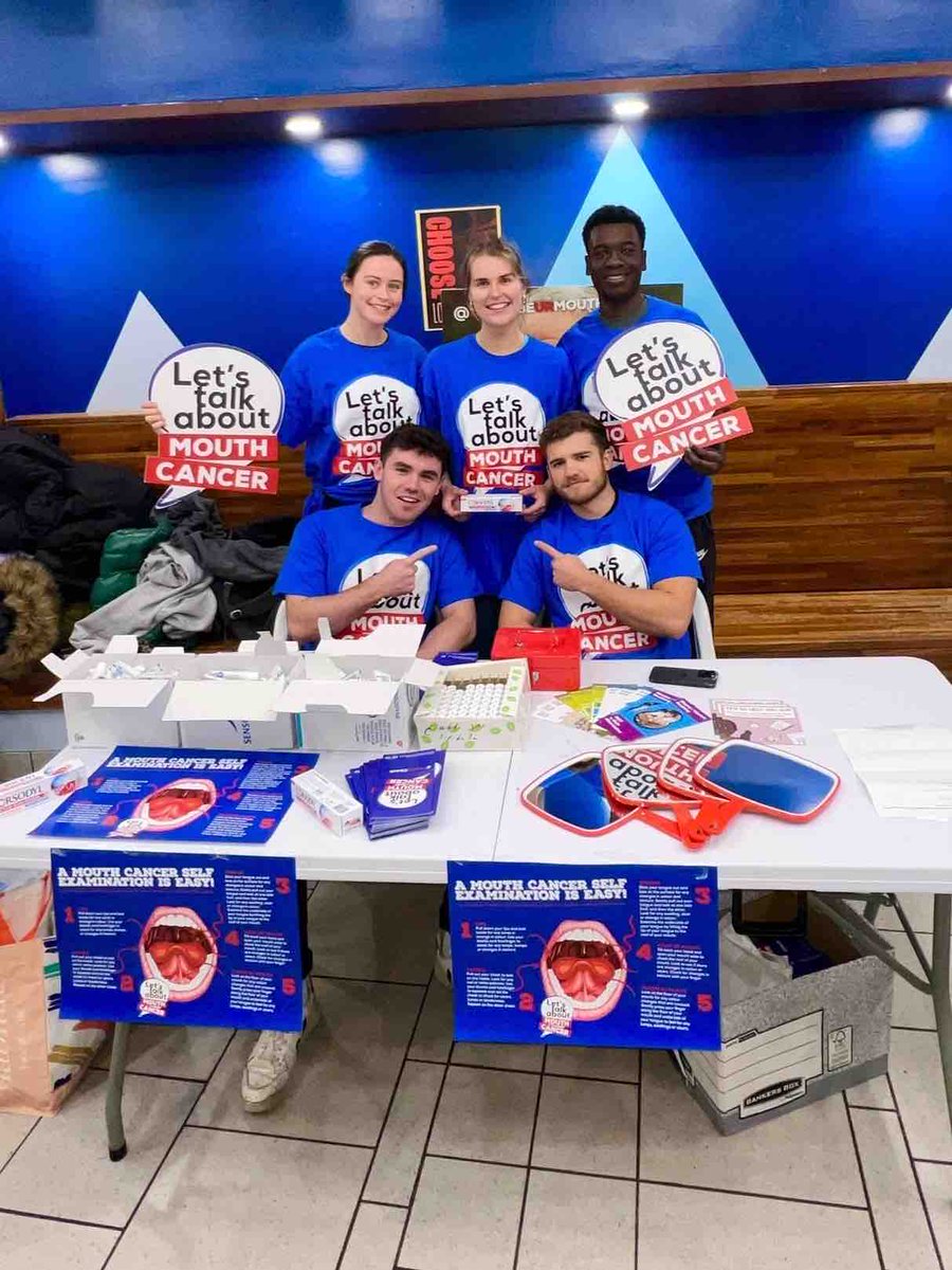 couldbeUrmouth's tweet photo. Dundee Dental Student Society held stalls on the main University campus for MCAW. The stall saw 100s of people interact with the students to learn about mouth cancer risk &amp; the signs &amp; symptoms to look out for. self-exam leaflets, lip balms and toothpastes samples given out. https://t.co/uVswdriO1j